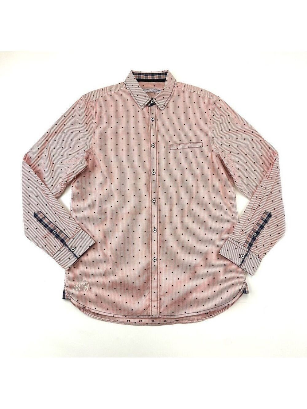 John Lennon red print cotton mens button down long sleeve shirt Medium casual